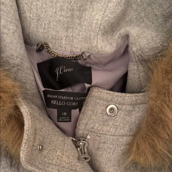Jcrew Women's Gray Coat with Faux Fur Trim - Picture 2 of 2